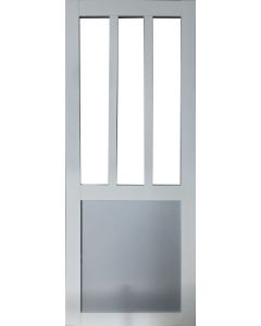 Porte Coulissante  Atelier blanc et panneaux Gris RAL7035 Vitrée H204 x L83 