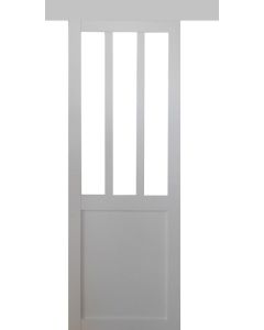 Porte Coulissante Atelier Blanc H204 x L83 + Rail Alu et 2 Coquilles 