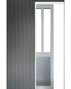 Porte Coulissante Atelier blanc et panneaux Gris RAL7035 Vitree H204 x L73 + Systeme de galandage et kit de finition inclus