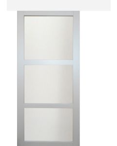 Porte Coulissante Greyria Gris Clair RAL7035 Vitree H204 x L93 + Rail Alu Bandeau Blanc et 2 Coquilles