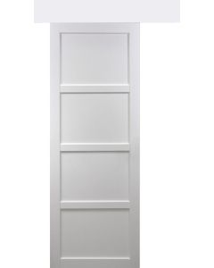 Porte Coulissante Tamera blanc 4 panneaux H204 x L63 + Rail Alu bandeau blanc et 2 Coquilles