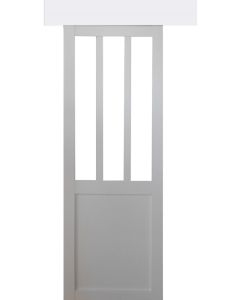 Porte Coulissante Atelier Blanc H204 x l83 + Rail alu Bandeau Blanc et 2 Coquilles