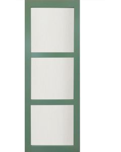 Porte Coulissante Vert Ral 6021 Vitrée H204 x L73 + Rail Alu bandeau blanc et 2 coquilles