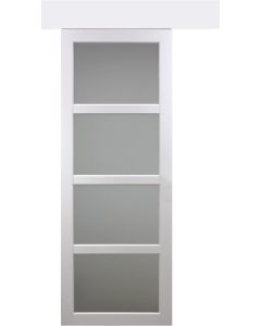 Porte Coulissante Tana blanc Vitrée H204 x L83 + Rail Alu bandeau blanc