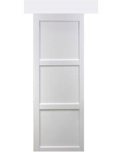 Porte Coulissante Korya Blanc 3 panneaux H204 x L73 + Rail Alu bandeau blanc et 2 Coquilles