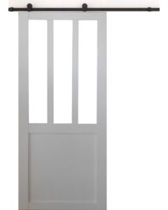 Porte Coulissante Atelier blanc H204 x L83 + Rail à  roulettes et 2 Coquilles