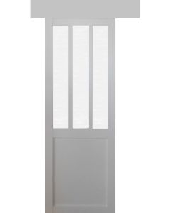 Porte Coulissante Atelier Blanc vitre depoli H204 x L73 + Rail Alu et 2 Coquilles 