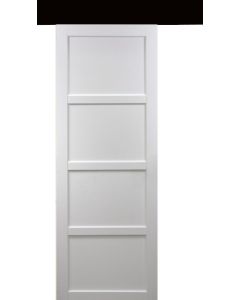 Porte Coulissante Tamera blanc 4 panneaux H204 x L93 + Rail Alu bandeau noir et 2 Coquilles