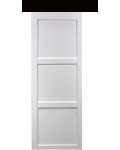 Porte Coulissante Korya Blanc 3 panneaux H204 x L73 + Rail Alu bandeau noir et 2 Coquilles Noir