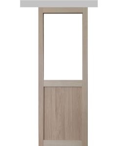 Porte Coulissante Atelier placage chene Vitrée H204 x L73 + Rail Alu et 2 coquilles