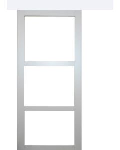 Porte Coulissante Greyria Gris Clair RAL7035  Vitrage transparent H204 x L73 + Rail Alu Bandeau Blanc et 2 Coquilles