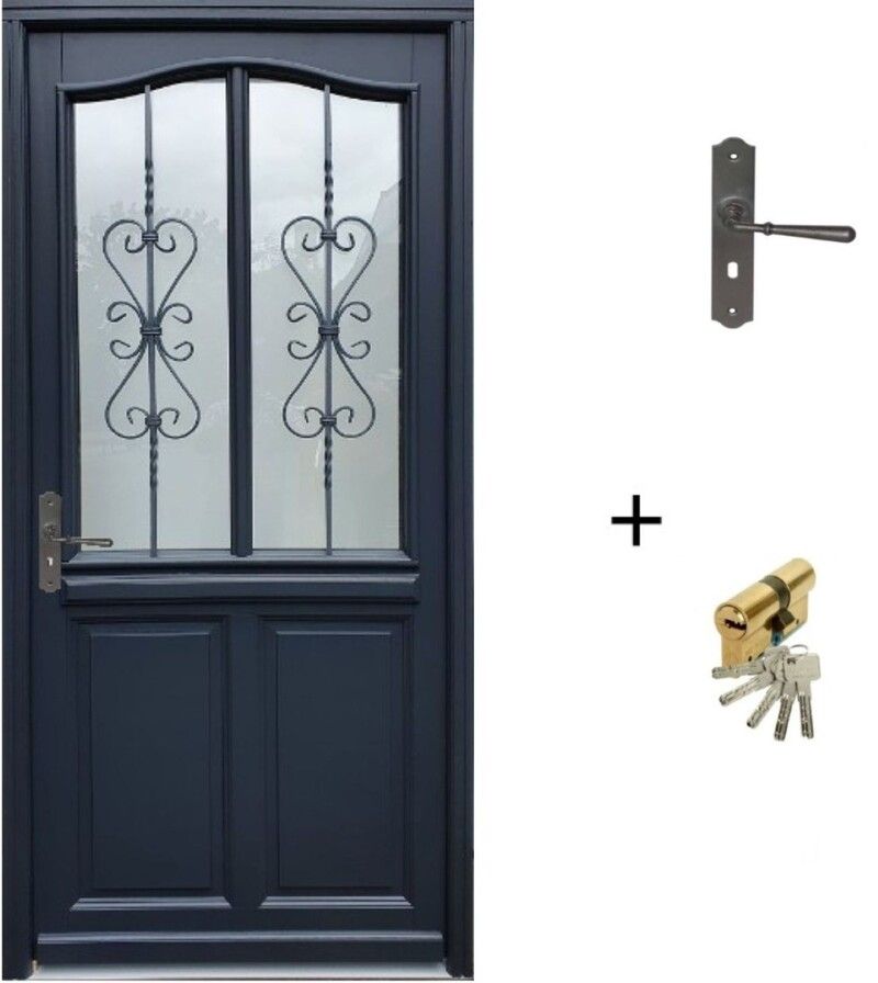 Porte D’entrée Bois SANDRA – 215 X 90 Cm – Droite – Second Choix Gris – GD Menuiseries
